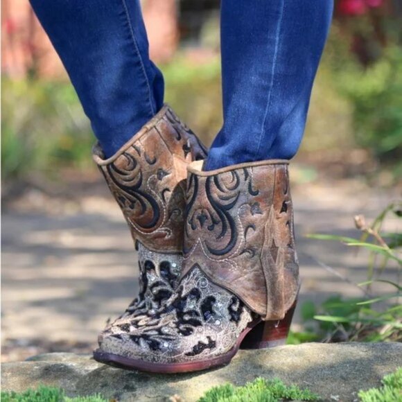 Corral Boots- Glitter and sequins flipped shaft ankle boots - Picture 2 of 5